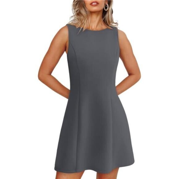 Women's A-Line Sleeveless Boat Neck Mini Dress Grey - Picture 1 of 4